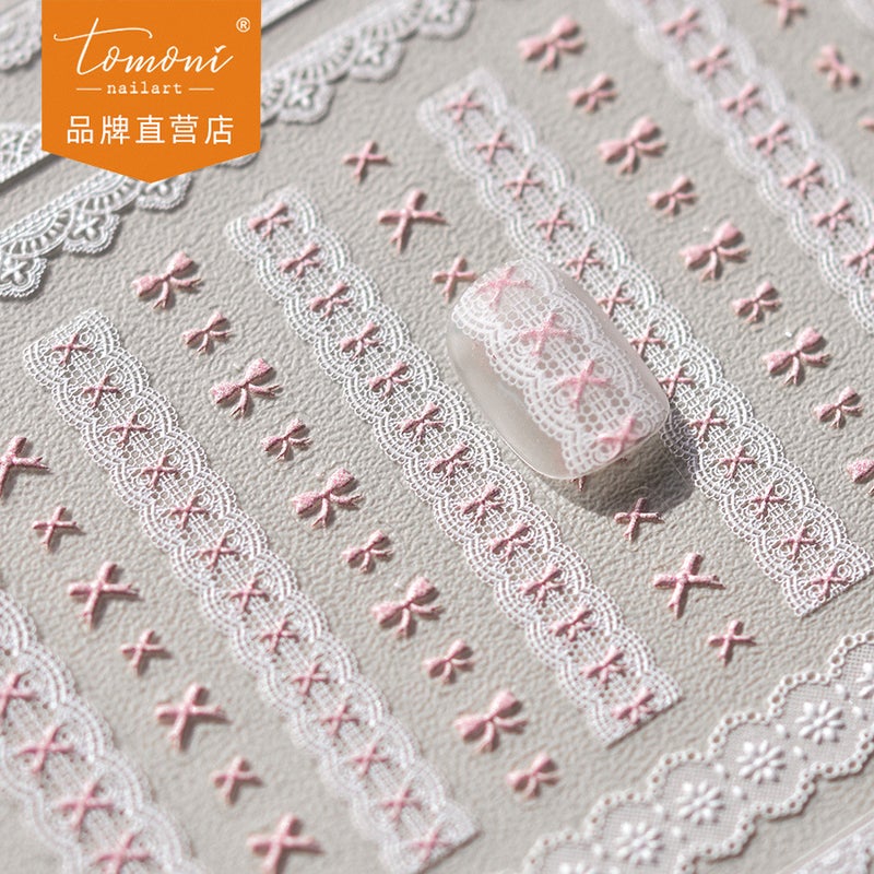Tomoni Self-Adhesive Nail Art Stickers – Exquisite Lace Bow Cartoon Design - Image 2