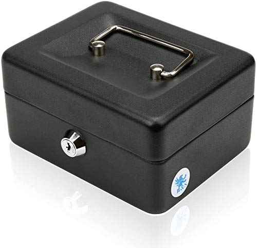 Delzon Small Cash Box with Key Lock and Coin Try, Portable 6" Petty Cash Tin Steel Money Safe Box (Multi Color) - Image 1