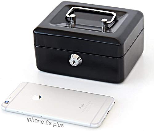 Delzon Small Cash Box with Key Lock and Coin Try, Portable 6" Petty Cash Tin Steel Money Safe Box (Multi Color) - Image 3