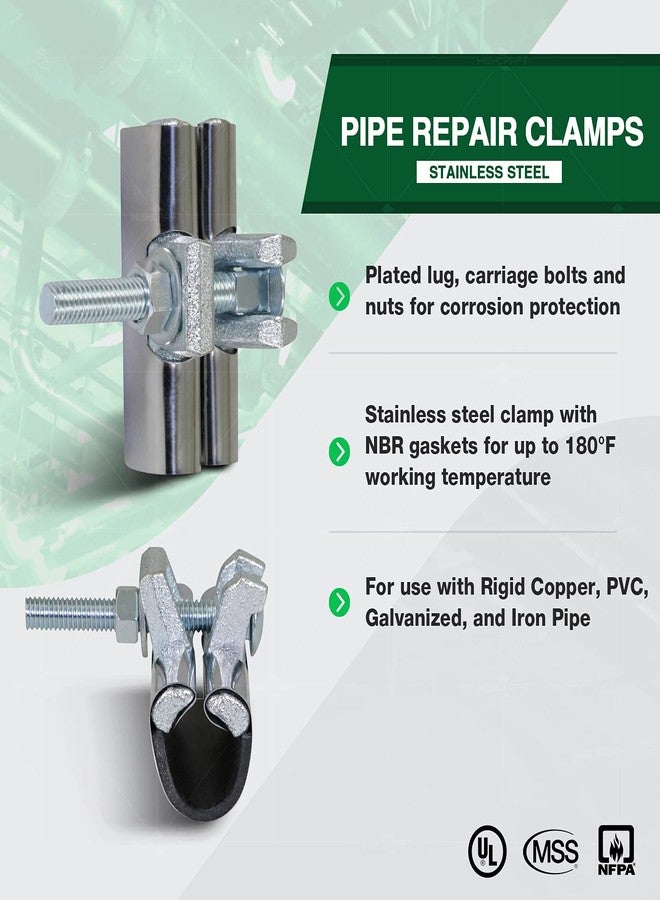 Highcraft Pipe Repair Clamp 3/4'', IPS Single Bolt, 3” Long, Stainless Steel (5 Pack) Chrome - Image 5