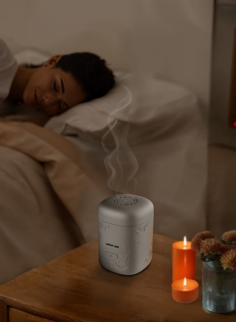 GREEN LION ASEEL Bakhour Incense Burner / Strong Fragrance Bakhoor/ Aesthetic Appearance / Wide Area Coverage / 120 sec Single Burning Time / 2 Min Auto Off / Type-C Charging Port / LED Indicator for Home Office and Car- Silver - Image 4