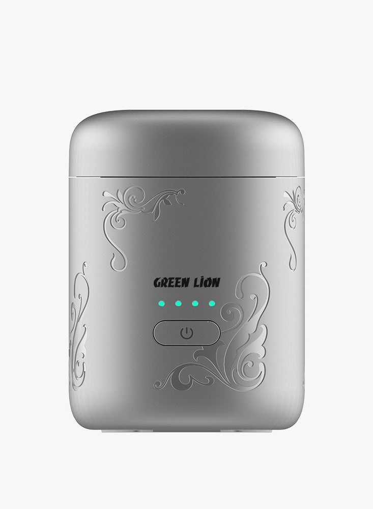 GREEN LION ASEEL Bakhour Incense Burner / Strong Fragrance Bakhoor/ Aesthetic Appearance / Wide Area Coverage / 120 sec Single Burning Time / 2 Min Auto Off / Type-C Charging Port / LED Indicator for Home Office and Car- Silver - Image 1