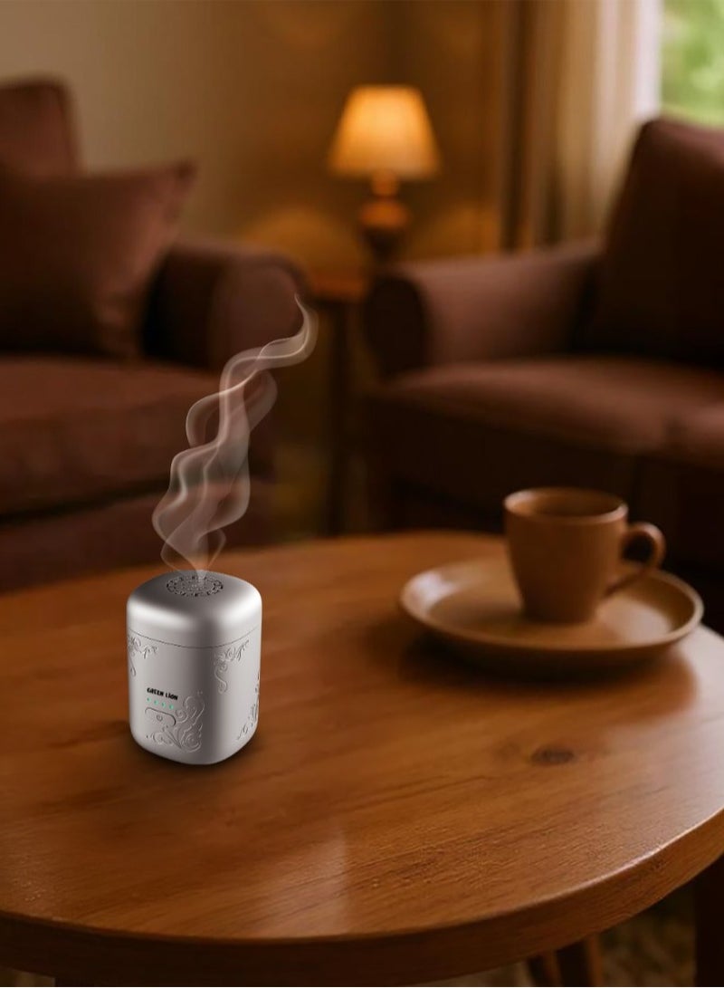 GREEN LION ASEEL Bakhour Incense Burner / Strong Fragrance Bakhoor/ Aesthetic Appearance / Wide Area Coverage / 120 sec Single Burning Time / 2 Min Auto Off / Type-C Charging Port / LED Indicator for Home Office and Car- Silver - Image 5