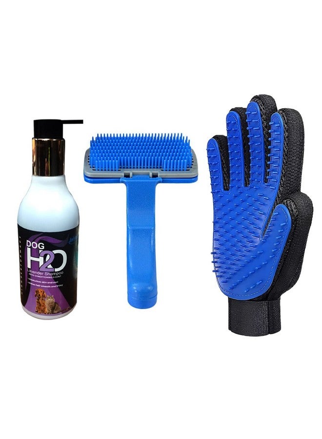 إيميلي بيتس شامبو اللافندر للكلاب والقطط مع عامل ترطيب يقلل من قشرة الرأس والحكة - 300 مل، قفازات استحمام وتزيين اليد وفرشاة تنظيف الحيوانات الأليفة للكلاب والقطط - Image 1