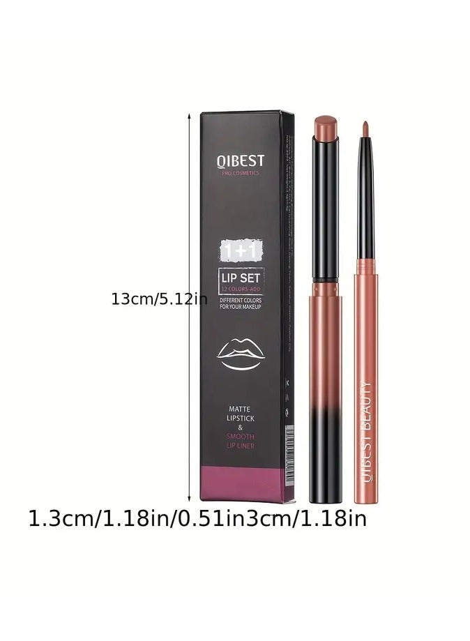 QiBest مجموعة أحمر الشفاه، قلم تحديد الشفاه، غير لامع، غير قابل للتلطخ، يدوم طويلاً، مقاوم للماء، لون طبيعي، قلم تحديد الشفاه، مكياج المسرح - Image 3