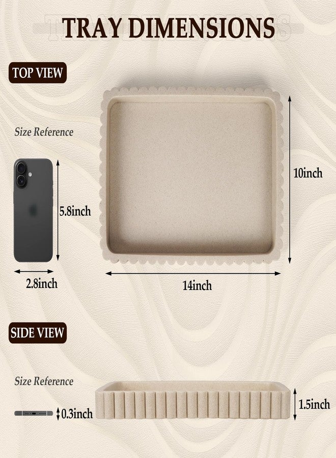 Cathyeen Resin Decorative Tray for Coffee Table Decor, 14" Coffee Table Tray Ottoman Tray Table Centerpieces, Rectangular Modern Decorative Trays for Home Decor, Living Room, Entry, Resin Beige - Image 4