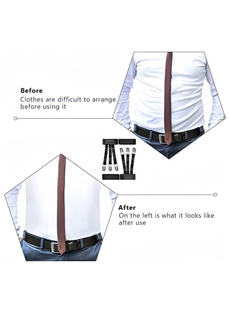 زوج واحد من أربطة تثبيت القميص مع مشبك قفل مانع للانزلاق، مثبتات قميص قابلة للتعديل، أسود - Image 2