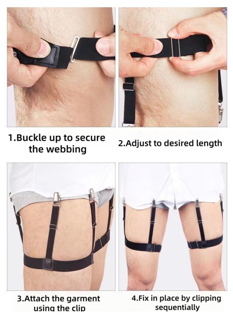 زوج واحد من أربطة تثبيت القميص مع مشبك قفل مانع للانزلاق، مثبتات قميص قابلة للتعديل، أسود - Image 4