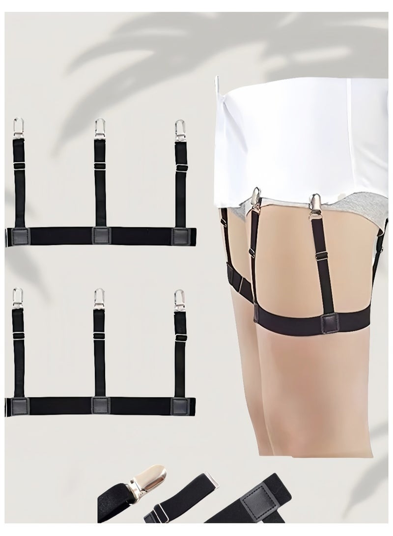 زوج واحد من أربطة تثبيت القميص مع مشبك قفل مانع للانزلاق، مثبتات قميص قابلة للتعديل، أسود - Image 1