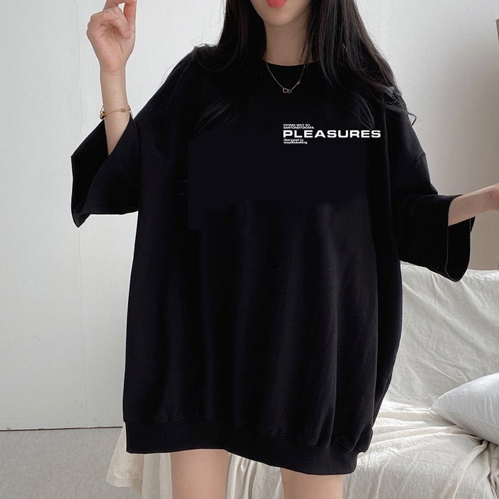 Factory 2024 Summer Printed Short-Sleeved T-Shirt Women'S New Korean-Style Large Cotton-Containing Loose Top Bf Jacket Missing - Image 5