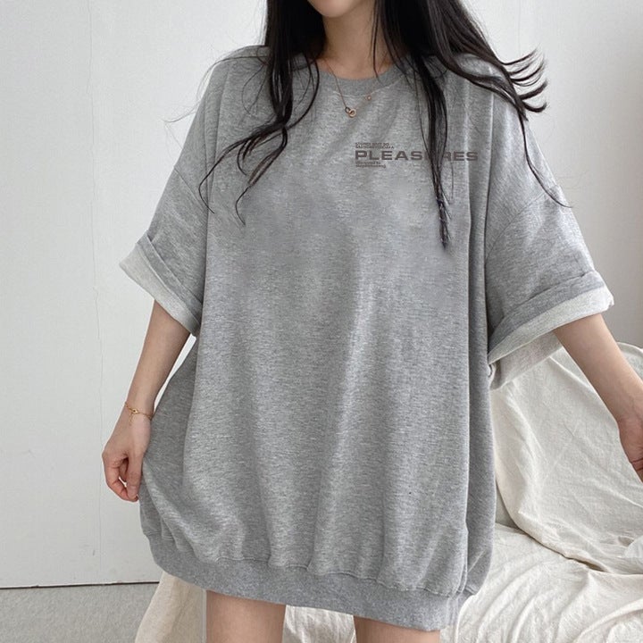 Factory 2024 Summer Printed Short-Sleeved T-Shirt Women'S New Korean-Style Large Cotton-Containing Loose Top Bf Jacket Missing - Image 2