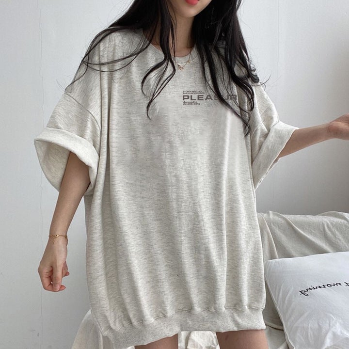 Factory 2024 Summer Printed Short-Sleeved T-Shirt Women'S New Korean-Style Large Cotton-Containing Loose Top Bf Jacket Missing - Image 4