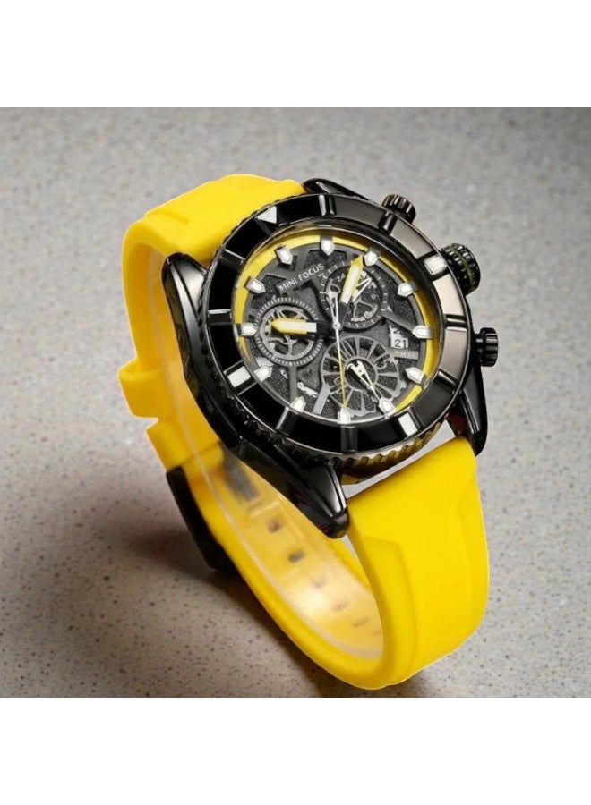 ميني فوكاس ساعة ميني فوكس MF2209G الرياضية ذات وظيفة الكرونوغراف، باللونين الأصفر والأسود - Image 4