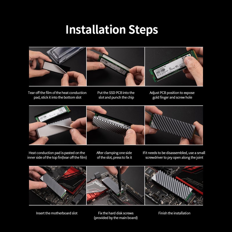M.2-3 Radiator M.2 SSD Heat Sink Aluminum Heat Sink Tool-free Design Radiator with Thermal Pad for M.2 2280 SSD Grey - Image 2
