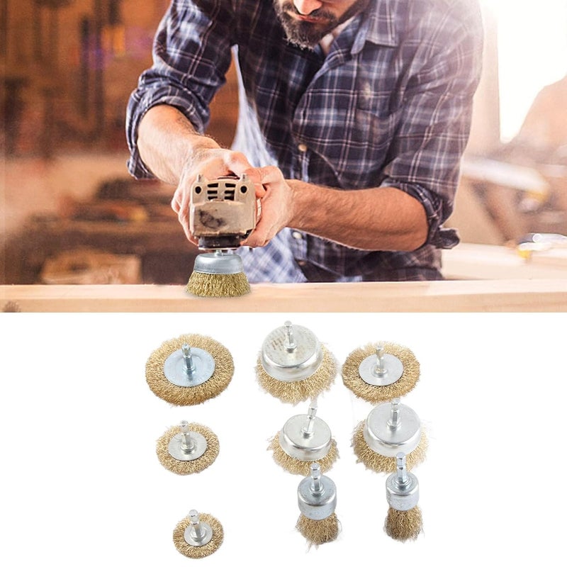 9Pcs Drill Wire Brush Wheel Drill Wire Brush End Cup 1/4in Hex Shank Accessory Set Kit for Wood Metal - Image 5