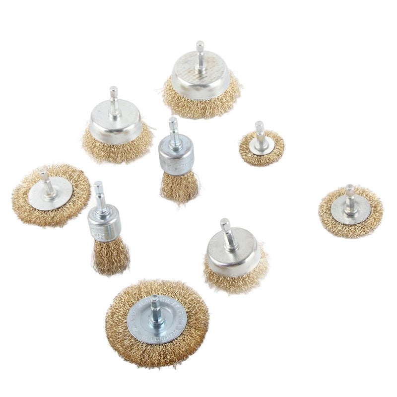 9Pcs Drill Wire Brush Wheel Drill Wire Brush End Cup 1/4in Hex Shank Accessory Set Kit for Wood Metal - Image 2