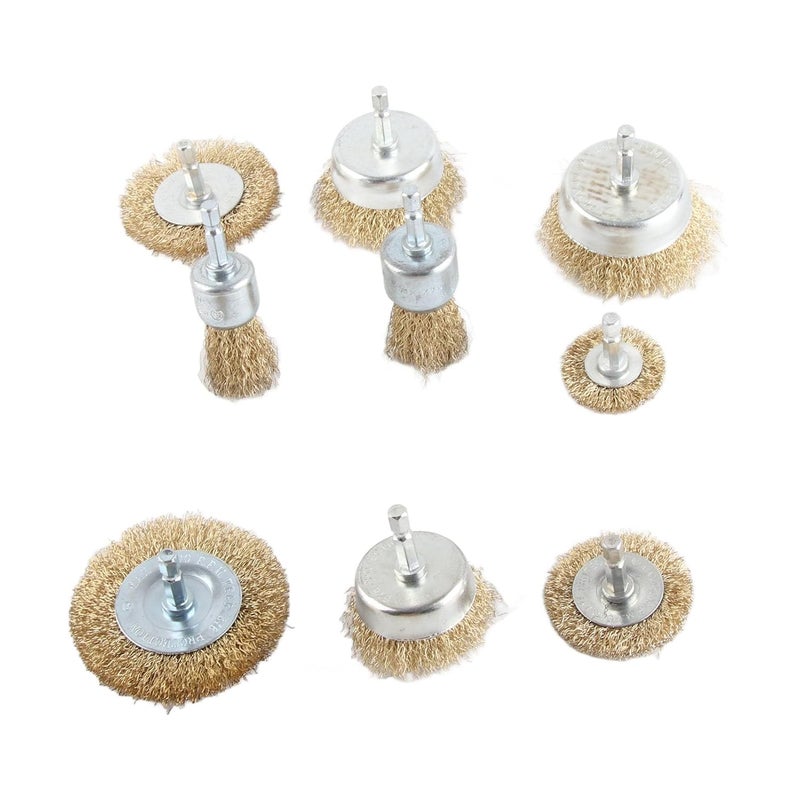 9Pcs Drill Wire Brush Wheel Drill Wire Brush End Cup 1/4in Hex Shank Accessory Set Kit for Wood Metal - Image 3