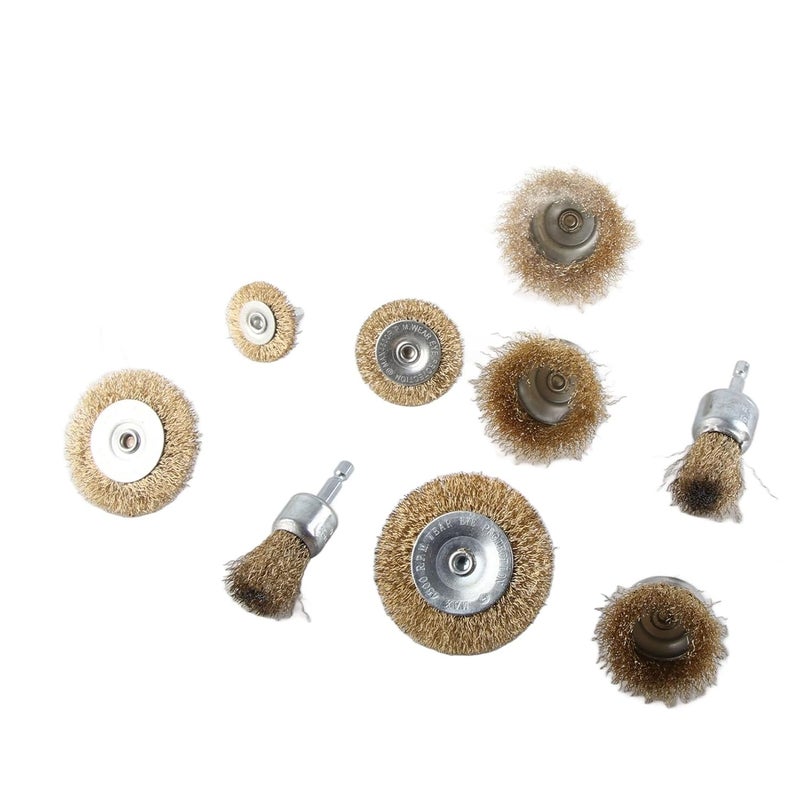 9Pcs Drill Wire Brush Wheel Drill Wire Brush End Cup 1/4in Hex Shank Accessory Set Kit for Wood Metal - Image 4