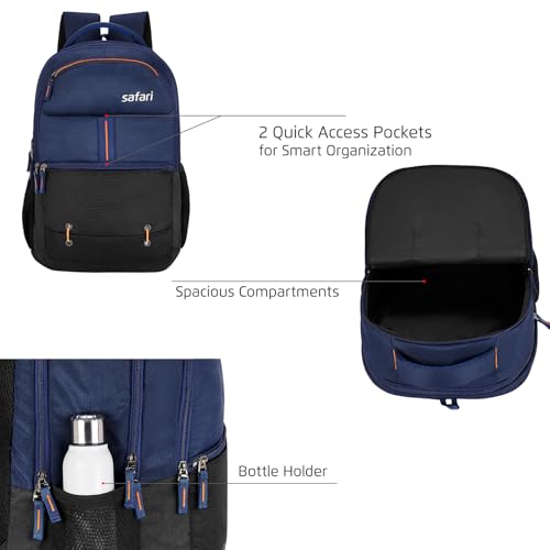 Safari Impact 35L Laptop Backpack Bag for Men & Women, School Bag for Boys & Girls, Ideal for Office/School/College, 3 Compartment Backpack with Rain Cover, Bottle Holder, & Organizer, Blue - Image 2