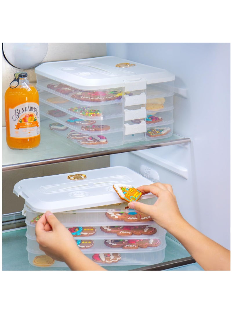 SOLARAE 4-Layer Food Storage Container, Stackable Snack Container with Lid, Dumpling Box, Gyoza Container, Cookie Storage Containers, Good Sealing, Time Recoder, White - Image 4