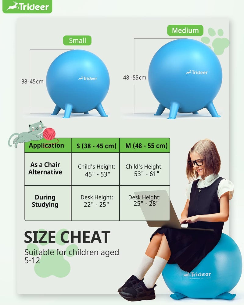 Trideer Trideer Flexible Seating for Classroom Elementary, Yoga Ball Chairs for Kids, Wobble Chair of School Supplies for Sensory Kids, Student Desk Chairs for Homeschool (Blue, 55cm)  - Image 5