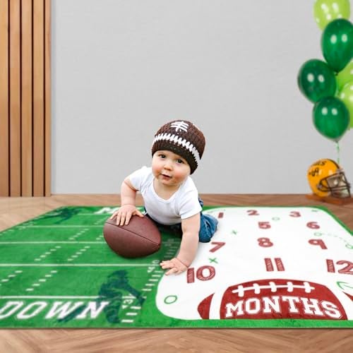 Gicoherero Football Baby Monthly Milestone Blanket Sports Month Blankets Growth Chart Nursery Swaddling Blankets Gift Ideas for Newborn Baby Shower Photography Background Prop Soft Plush - Image 5