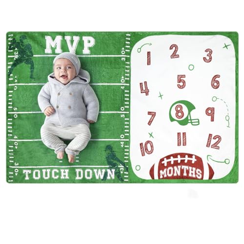 Gicoherero Football Baby Monthly Milestone Blanket Sports Month Blankets Growth Chart Nursery Swaddling Blankets Gift Ideas for Newborn Baby Shower Photography Background Prop Soft Plush - Image 1