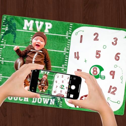 Gicoherero Football Baby Monthly Milestone Blanket Sports Month Blankets Growth Chart Nursery Swaddling Blankets Gift Ideas for Newborn Baby Shower Photography Background Prop Soft Plush - Image 4