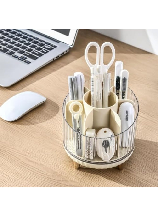 JZS Rotating Makeup Brush Holder, 360 Rotating Cosmetics Makeup Brush Organizer with 7 Compartment, Makeup Organizer for Vanity, Home Office Supplies Storage Case(White) - Image 5