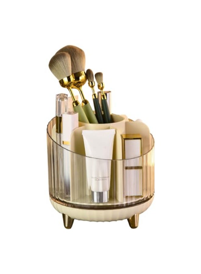 JZS Rotating Makeup Brush Holder, 360 Rotating Cosmetics Makeup Brush Organizer with 7 Compartment, Makeup Organizer for Vanity, Home Office Supplies Storage Case(White) - Image 1