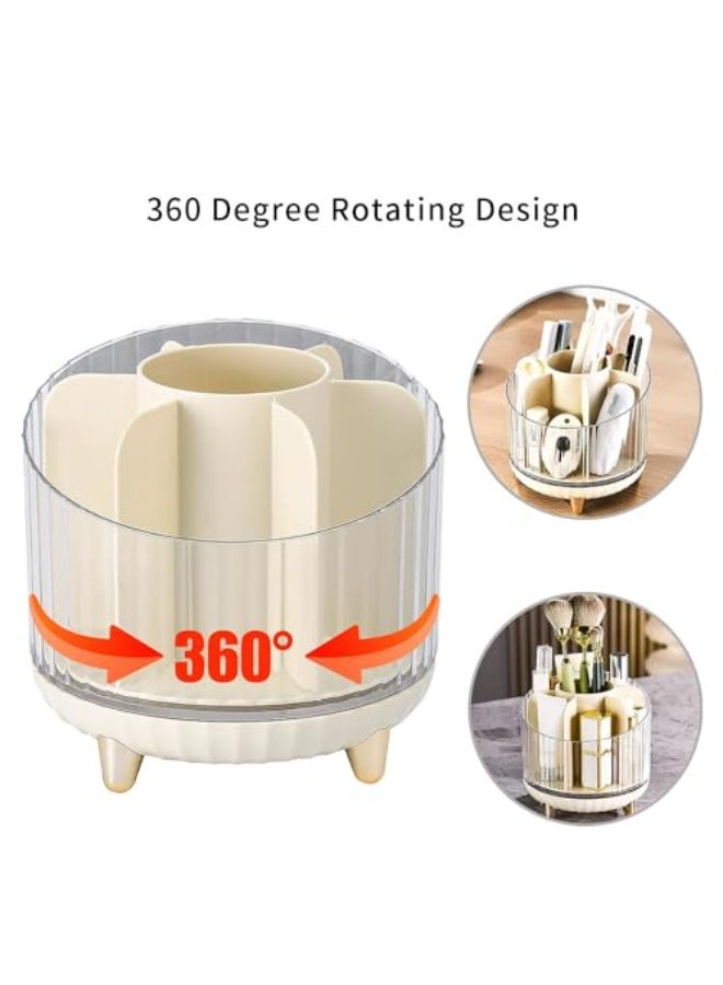 JZS Rotating Makeup Brush Holder, 360 Rotating Cosmetics Makeup Brush Organizer with 7 Compartment, Makeup Organizer for Vanity, Home Office Supplies Storage Case(White) - Image 4