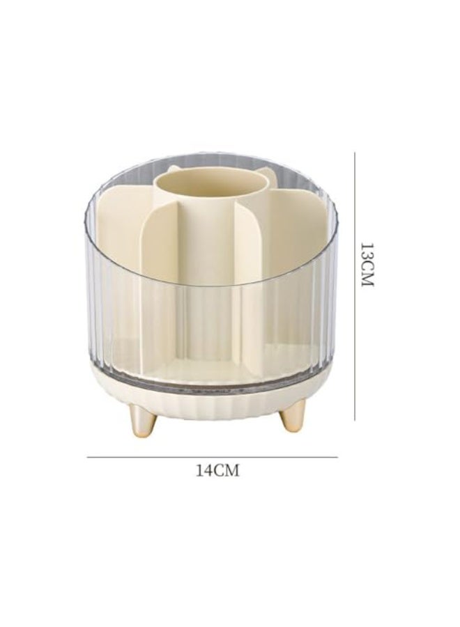 JZS Rotating Makeup Brush Holder, 360 Rotating Cosmetics Makeup Brush Organizer with 7 Compartment, Makeup Organizer for Vanity, Home Office Supplies Storage Case(White) - Image 2