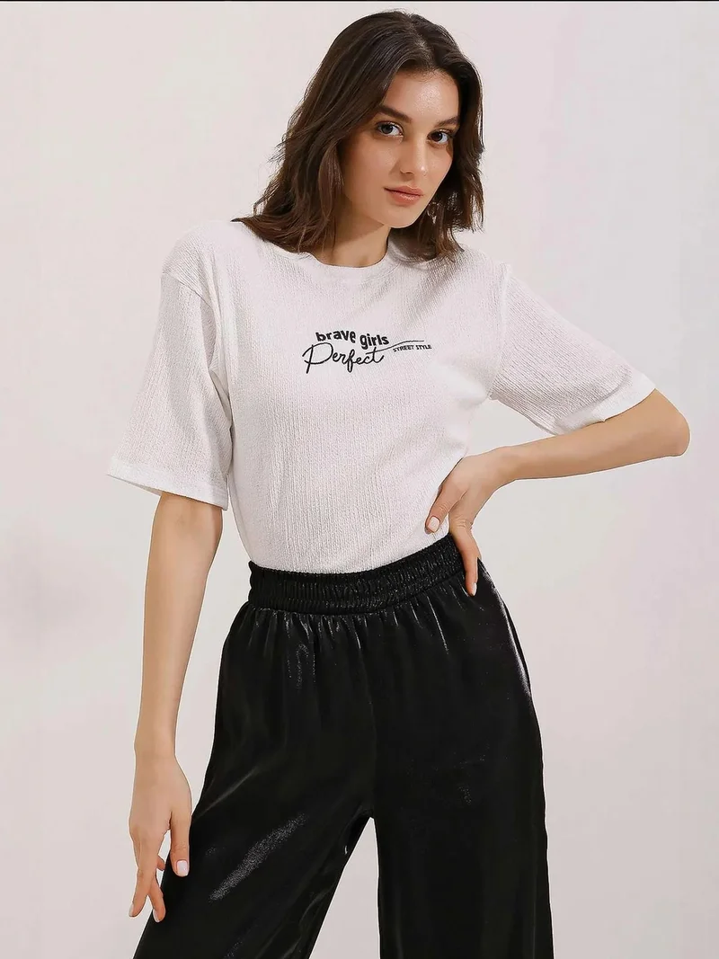 BIG DART BDART Oversized Textured Crew Neck T-Shirt with Embroidery