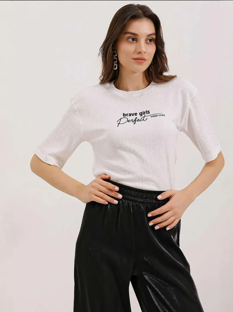 BIG DART BDART Oversized Textured Crew Neck T-Shirt with Embroidery