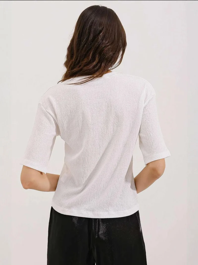 BIG DART BDART Oversized Textured Crew Neck T-Shirt with Embroidery