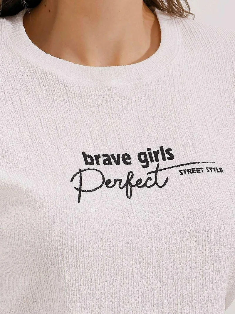 BIG DART BDART Oversized Textured Crew Neck T-Shirt with Embroidery