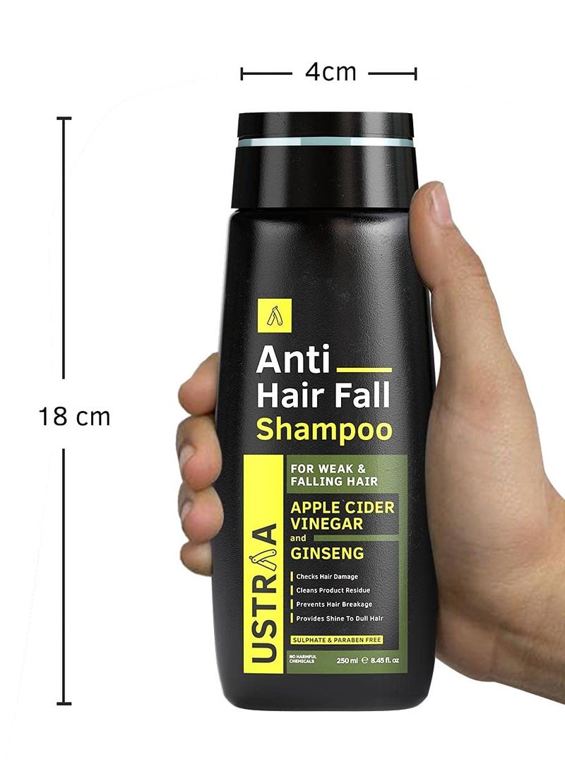 Ustraa - Ustraa Anti Hair Fall Shampoo 250ml Clinically tested to reduce hairfall by 64%, Dermatologically Tested With Apple Cider Vinegar Strengthens Hair Cleans Scalp - Image 1