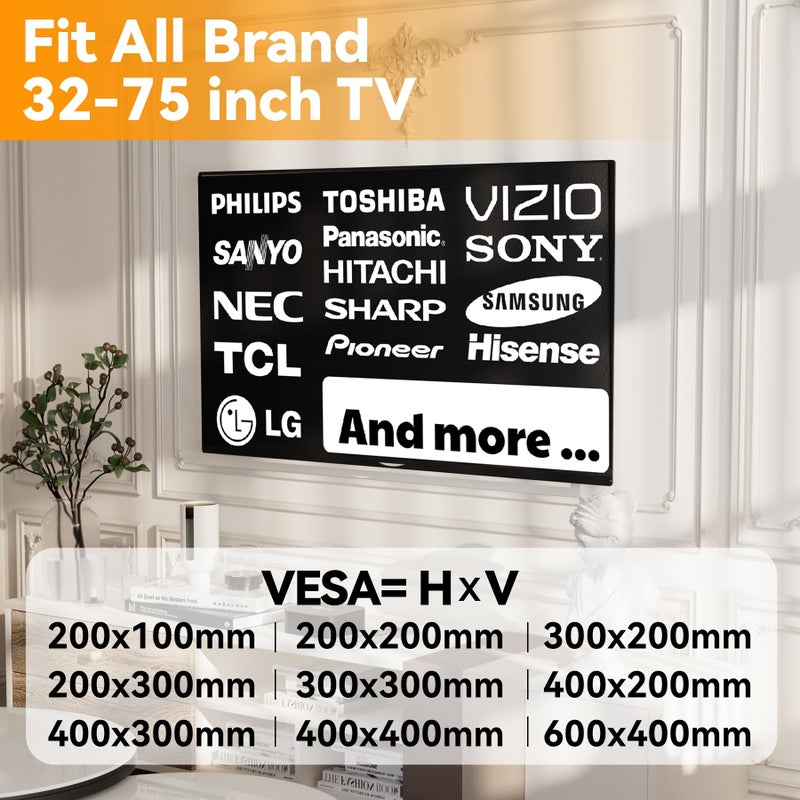 EZISE Studless TV Wall Mount for 32-75 inch TVs, No Stud Drywall TV Mount Holds up to 150 lbs, Low Profile, No Drill, Easy to Install for Bedroom Living Room, Bubble Level Included - Image 2
