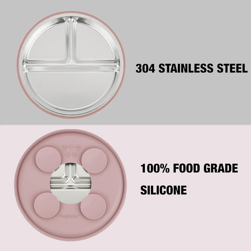 PandaEar 2 Pack Stainless Steel Baby Suction Plates & 2 Pack Spoons and Forks Set, Toddler Utensils Baby Feeding Set, Divided Plates for Baby Led Weaning Supplies, BPA-Free (Pink) - Image 4