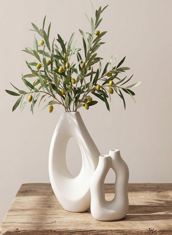 SPEPLA Ceramic Vase Set of 2, Modern Donut Vases for Nordic Minimalist Boho Home Decor,White Vases Centerpieces for Tables Dining Living Room Shelf Bookshelf Mantle Entryway Office House - Image 1