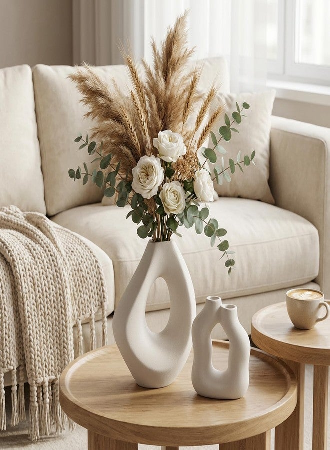 SPEPLA Ceramic Vase Set of 2, Modern Donut Vases for Nordic Minimalist Boho Home Decor,White Vases Centerpieces for Tables Dining Living Room Shelf Bookshelf Mantle Entryway Office House - Image 3