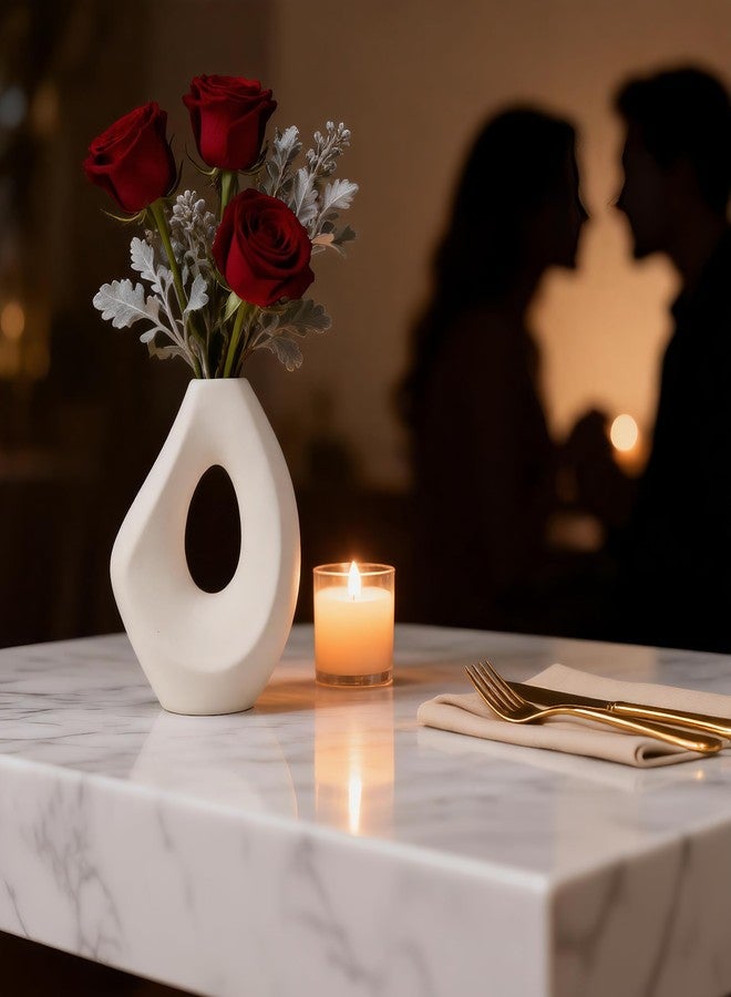 SPEPLA Ceramic Vase Set of 2, Modern Donut Vases for Nordic Minimalist Boho Home Decor,White Vases Centerpieces for Tables Dining Living Room Shelf Bookshelf Mantle Entryway Office House - Image 2
