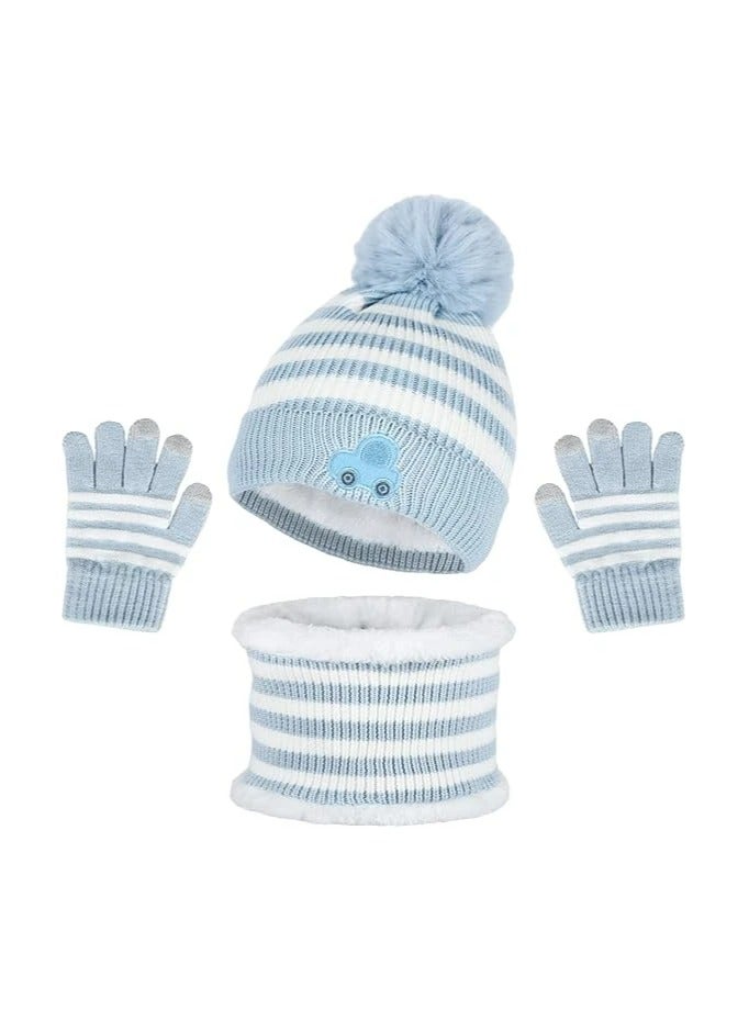 CMGTYYD. طقم قفازات ووشاح وقبعة صغيرة دافئة للأطفال 3 في 1 طقم قفازات وقبعة حرارية متماسكة ووشاح وقفازات طقم إكسسوارات شتوية طقم قفازات ووشاح سنود مع بطانة صوف مزدوجة الطبقة الأولاد البنات