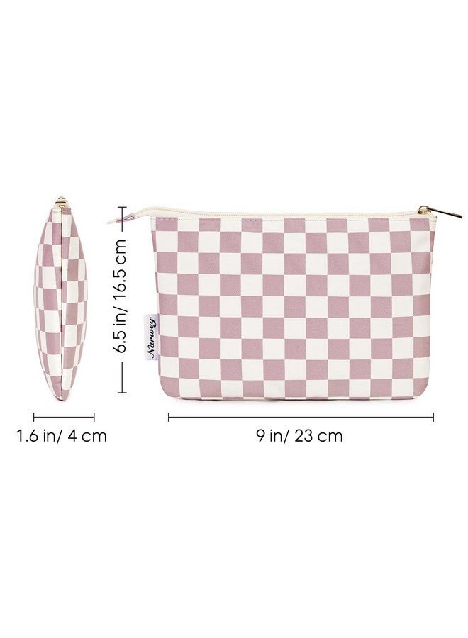 Narwey Small Makeup Bag For Purse Travel Makeup Pouch Cosmetic Bag Zipper Pouch Bags For Women (Dusty Rose Checkerboard) - Image 4