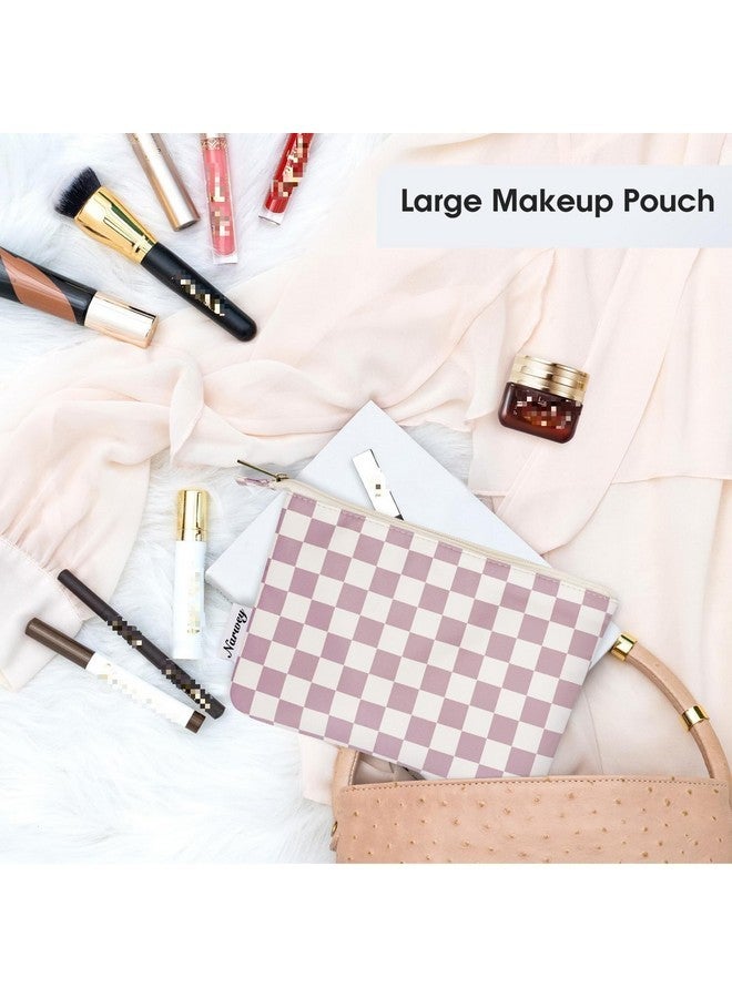 Narwey Small Makeup Bag For Purse Travel Makeup Pouch Cosmetic Bag Zipper Pouch Bags For Women (Dusty Rose Checkerboard) - Image 5