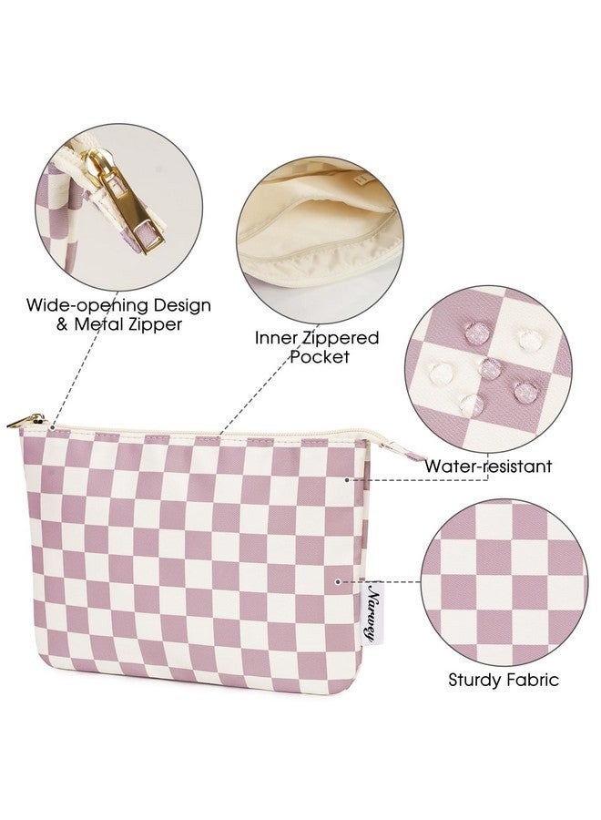 Narwey Small Makeup Bag For Purse Travel Makeup Pouch Cosmetic Bag Zipper Pouch Bags For Women (Dusty Rose Checkerboard) - Image 3