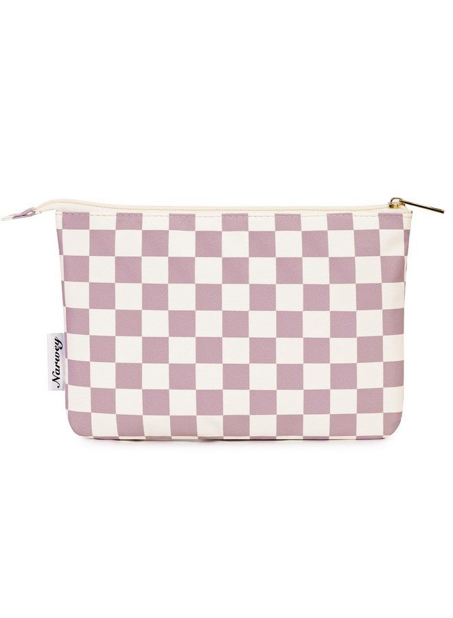 Narwey Small Makeup Bag For Purse Travel Makeup Pouch Cosmetic Bag Zipper Pouch Bags For Women (Dusty Rose Checkerboard) - Image 1