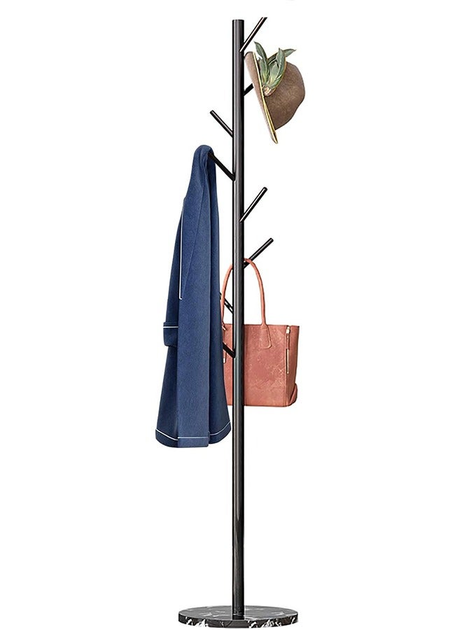 Loquat Coat Rack Marble Chassis 8 Hooks Super Easy Assembly NO Tools Required Hallway/Entryway Coat Hanger Stand for Clothes, Suits, Accessories (Black) - Image 1