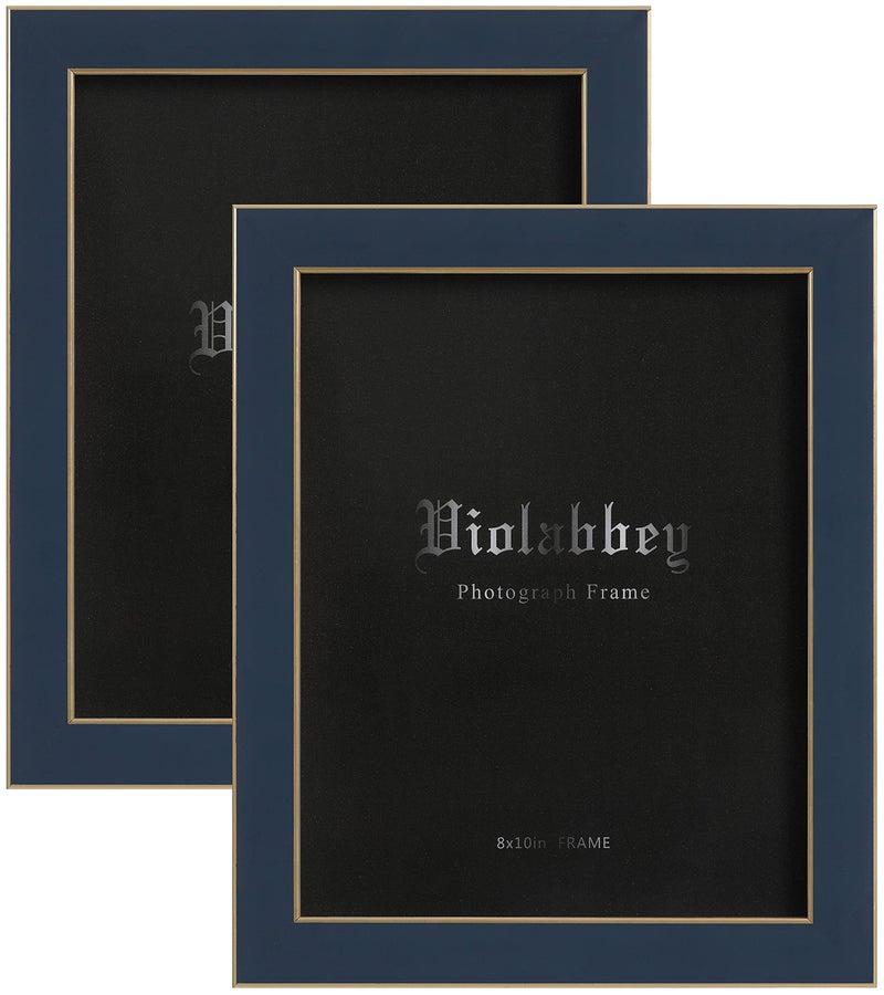 VIOLABBEY 8x10 Picture Frames Navy Blue Set of 2 Modern Style 8 by 10 Photo Frame High Definition Tempered Real Glass Wall or Tabletop Display