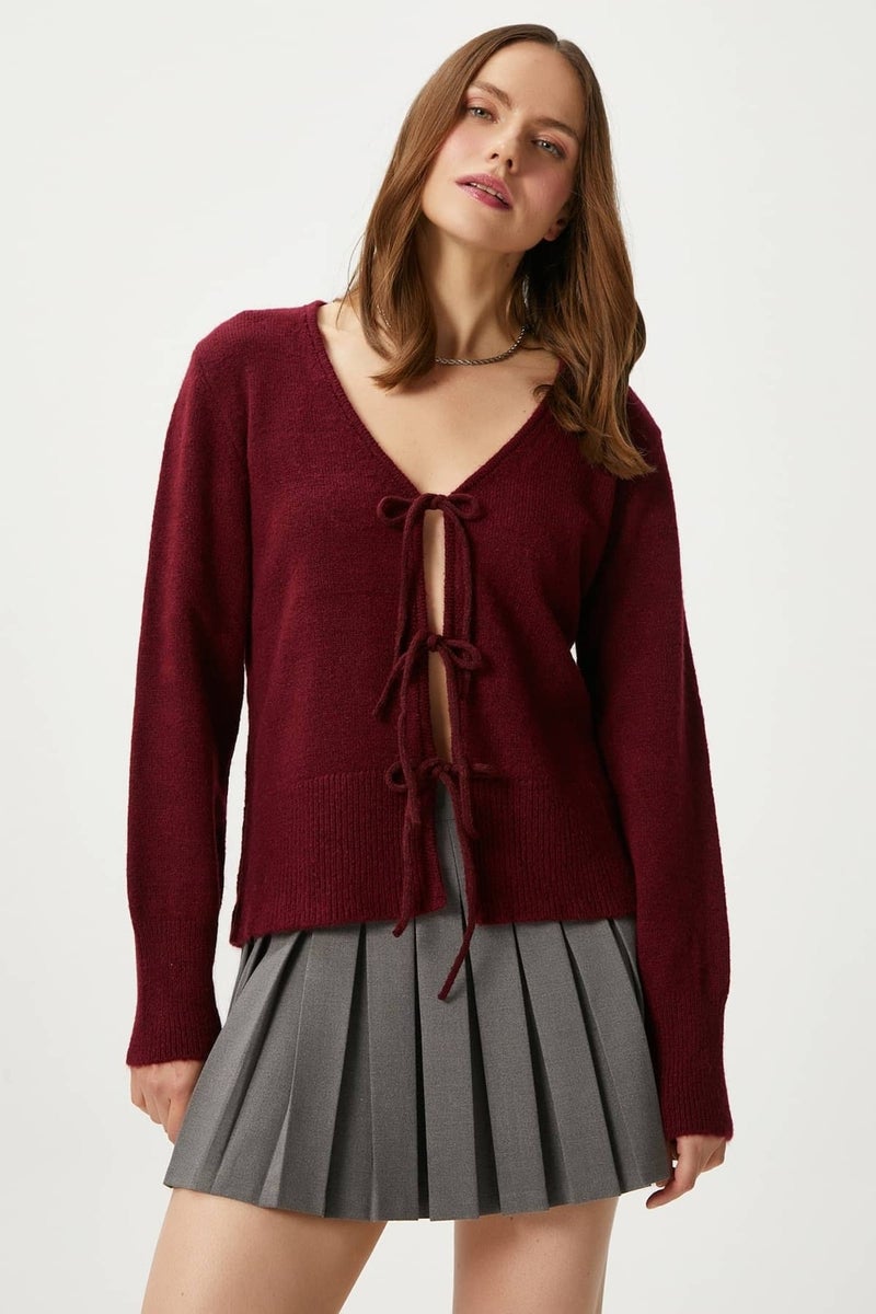 Ritnice Women's Tena Laced Burgundy Knitted Cardigan  - Image 1